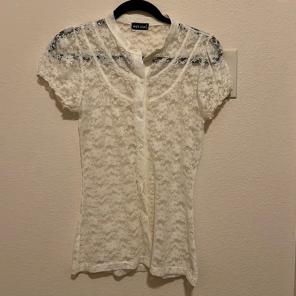 White lace button up